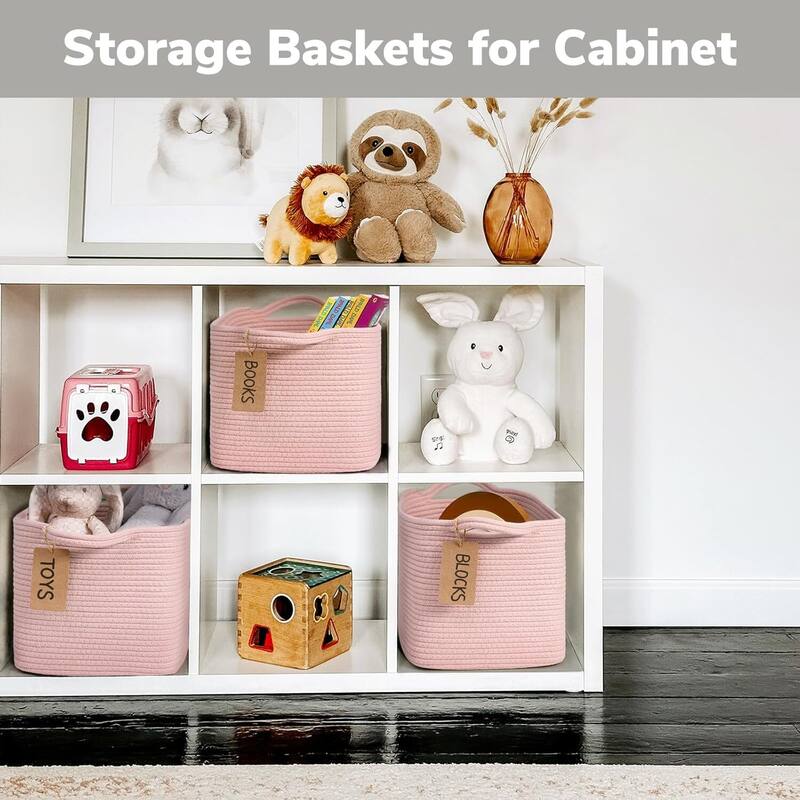 Woven Rope Storage Basket Set of 3, Closet Baskets for Toys, Books, Rectangle Decorative Baskets - 10"D x 13"W x 9"H