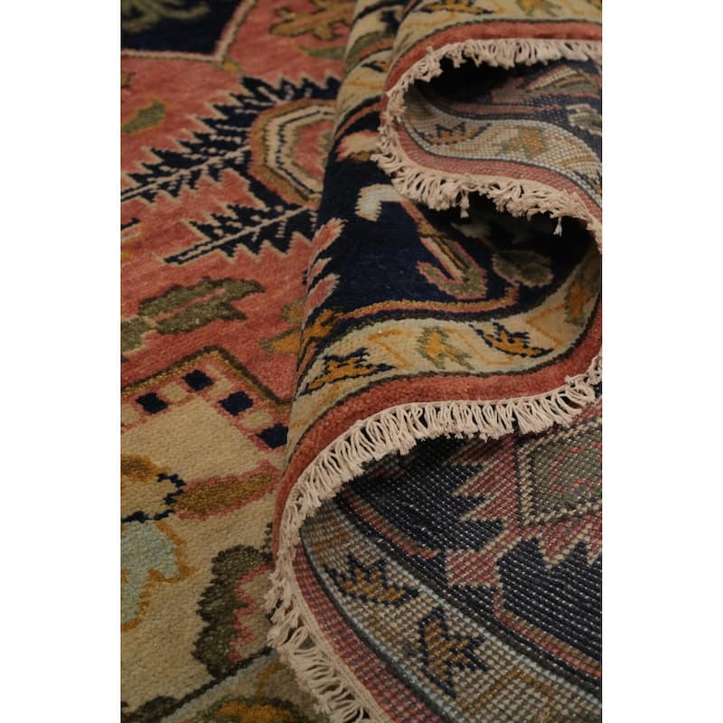 Hand Knotted Oriental 100% Wool Carpet Traditional Medallion Pink Heriz (serapi) Area Rug - 13' 9'' X 9' 11''