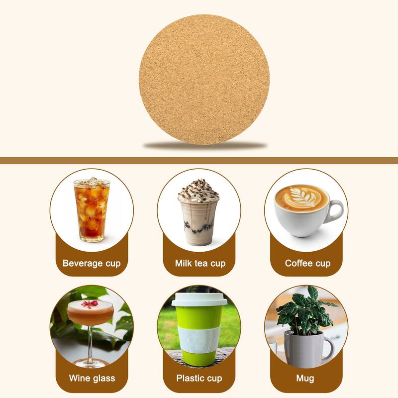 Cork Coaster for Drink, Round Cork Mats 3mm Thick
