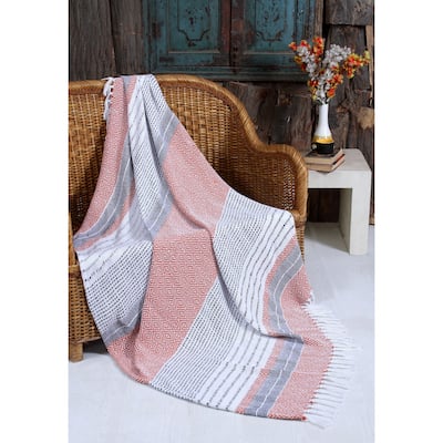 Cotton Handwoven Couch Sofa Bed Throw Blanket - Medium Weight All Season 50''x60'' with Tassels