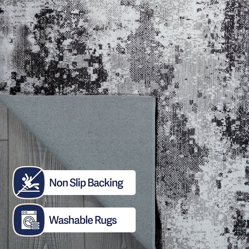 Beverly Rug Queen Abstract Non-Slip Rubber Back Washable Indoor Area Rug