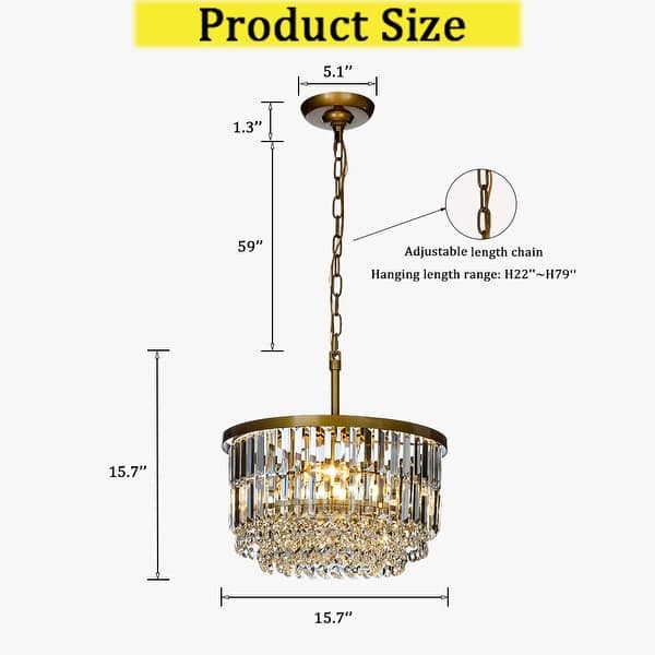 CraftHome 3 Lights Modern Glam Gold Tier Round Crystal Chandelier