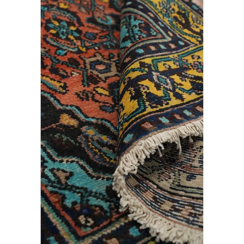 Hand Knotted Oriental 100% Wool Carpet Traditional Floral Oranges & Rust Hamedan Runner Rug - 9' 9'' X 3' 5''