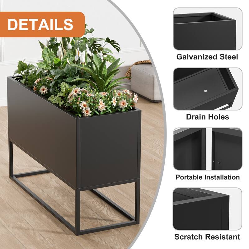 47*18*18 inch Large Metal Rectangular Planter with Shelves and Drainage Holes for Indoor/Outdoor Use, Perfect for Tall Plants