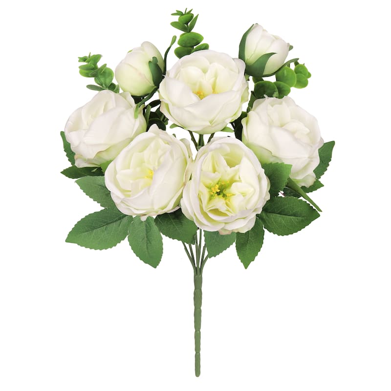 Set of 4 Cream White Artificial Cabbage Rose Flower Stem Bush Bouquet 13in - 13" L x 8" W x 8" DP - Cream White - 13" L x 8" W x 8" DP