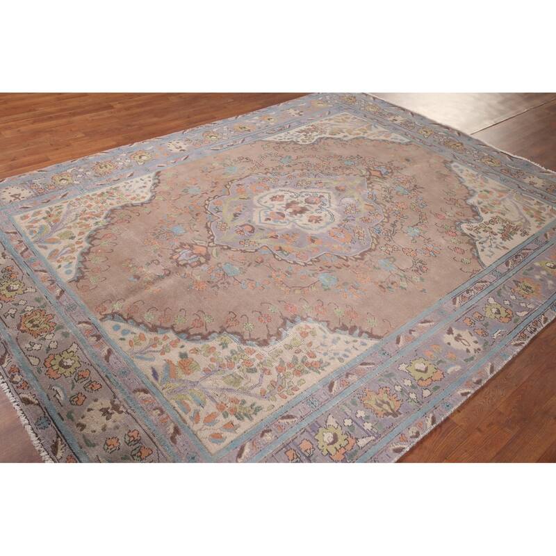 Tabriz Persian Vintage Area Rug Hand-Knotted Wool Carpet - 6'10"x 9'1"