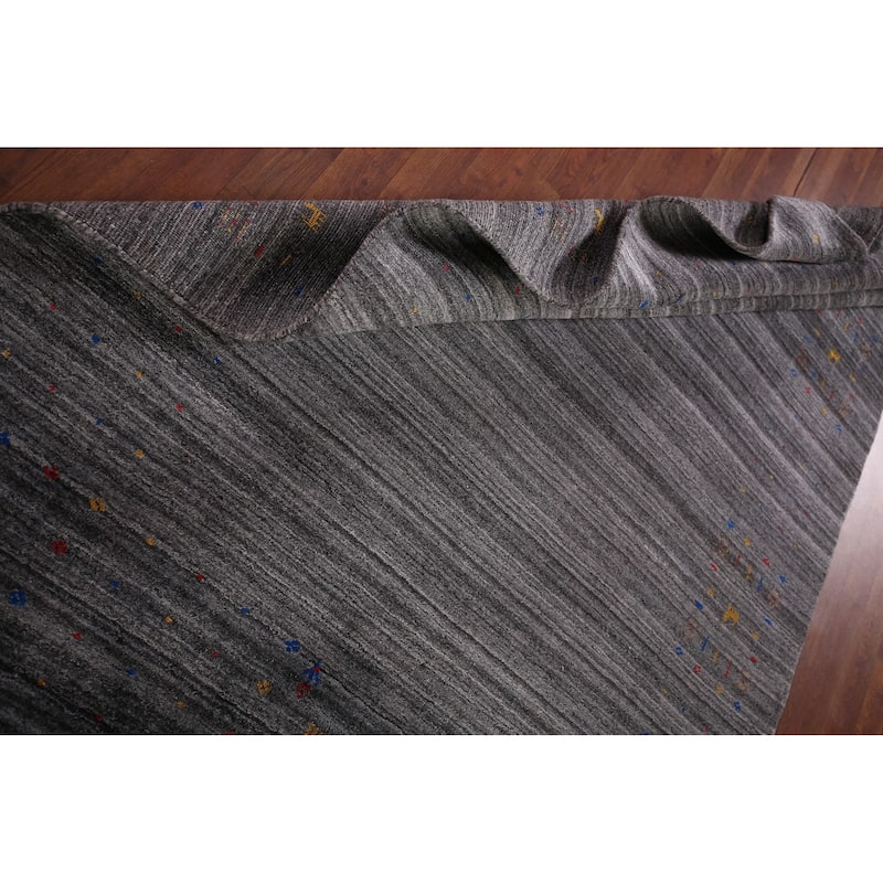 Striped Tribal Gabbeh Indian Area Rug Hand-Knotted Wool Carpet - 5'2"x 7'10"