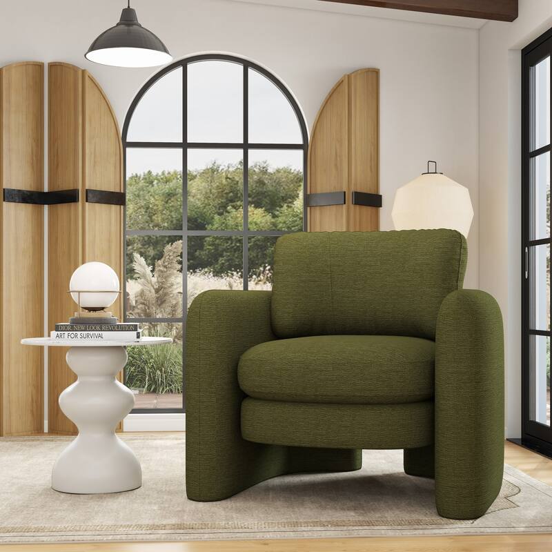 Upholstered Barrel Armchair - Green