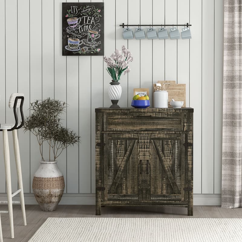 30" Magnetic Doors Storage Buffet Cabinet with Drawer and Adjustable Shelf Kitchen or Dining Room - 30" W x 15.25" D x 32.75" H