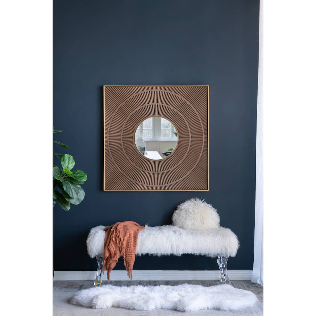 40" x 40" Square Carved Mirror with Pleated Design with Gold Iron Frame, Neutral Colorway Wall Decor