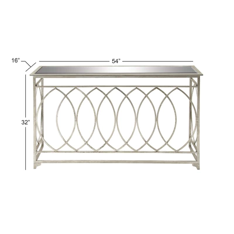 Metal Geometric Rectangular Console Table with Mirrored Glass Top - Silver - Roche River Decor - 16"Wx54"Lx32"H