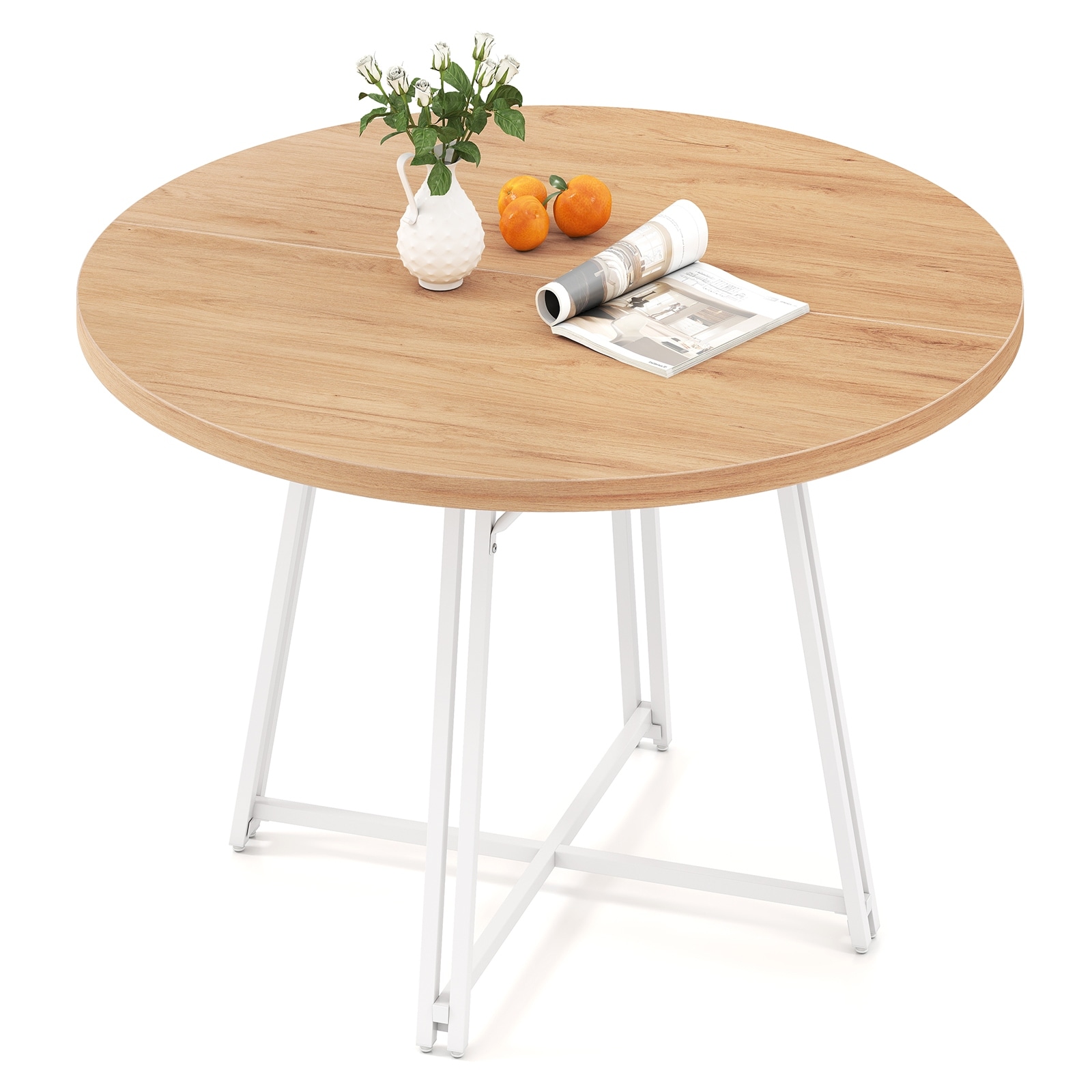 Gymax 47 Inch Dining Table w/8 Metal Supporting Legs & Cross Base for