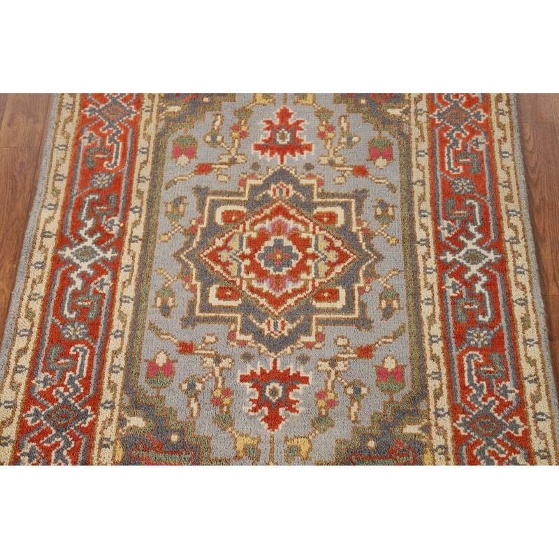Hand Knotted Oriental 100% Wool Carpet Traditional Medallion Greys & Charcoal Heriz (serapi) Area Rug - 4' 11'' X 3' 0''
