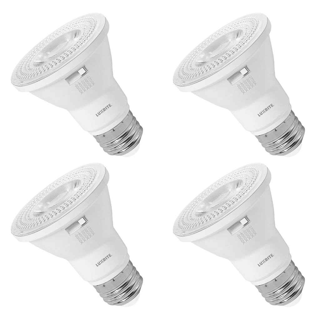 Luxrite PAR20 LED Flood Light Bulb 5CCT 550 Lumens 7W Dimmable LED Spotlight Bulb Damp Rated ETL Listed E26 (4 Pack)