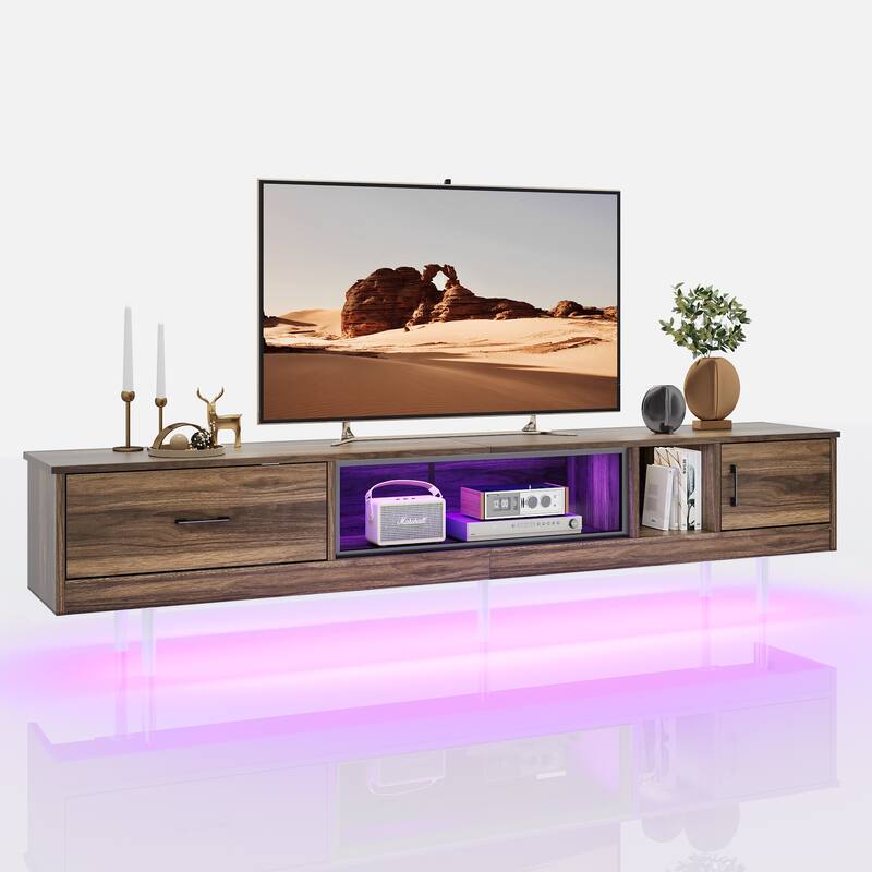 High Gloss LED TV Stands Modern Entertainment Center for 85" TV with Drawer - 80 inches