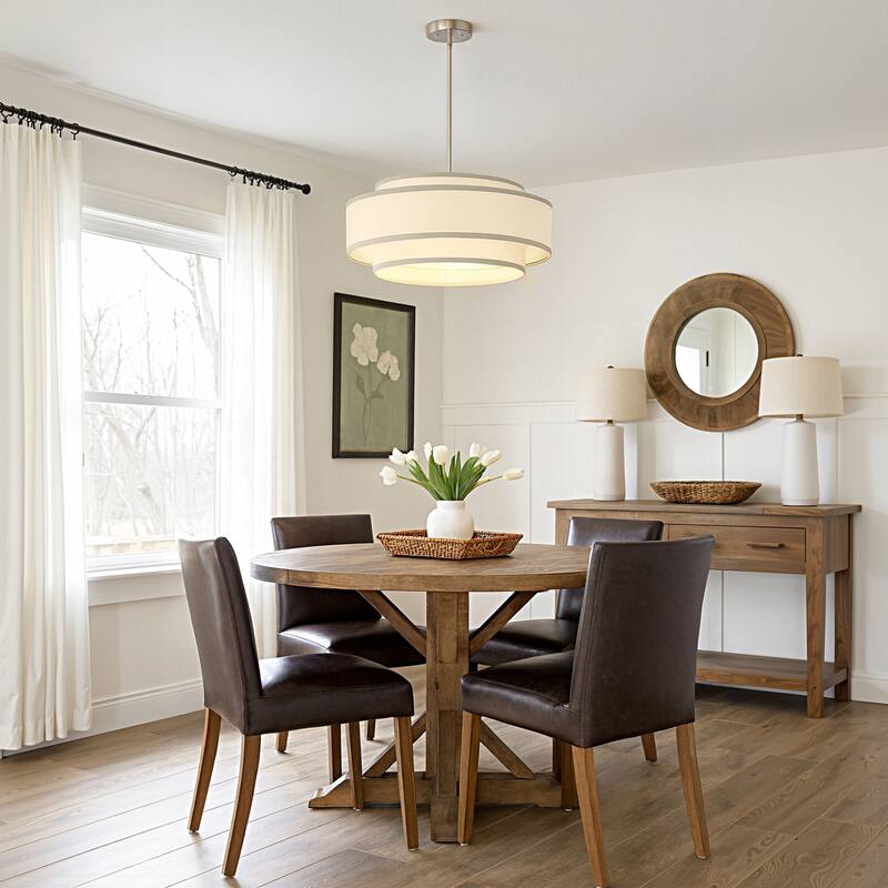 GetLedel 18" Modern 4-Light Double Shaded Drum Chandelier