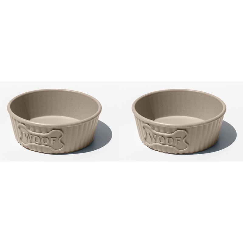 Abode Homewares Woof Wheat Straw Ribbed Pet Bowl - Medium - 3 Cups - Beige - Set of 2 - Beige