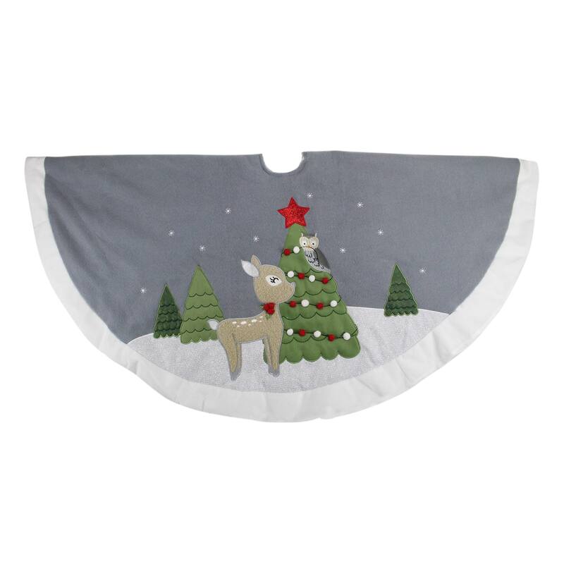 48" Gray and White Deer with Owl Christmas Tree Skirt