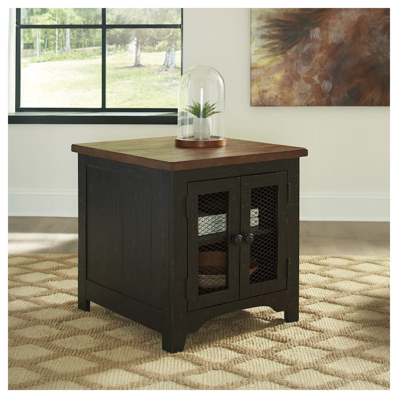 Valebeck Black/Brown Pinewood Rectangular End Table