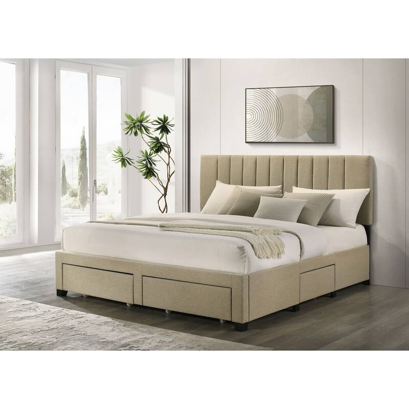 Wheatland 4-drawer Upholstered Storage Bed Light Brown
