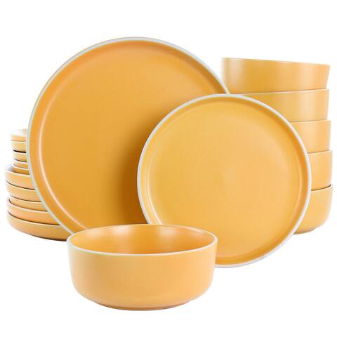 Gibson Home Everyday Essential Coupe 18 Piece Round Stoneware Dinnerware Set in Matte Yellow - 18 Pieces