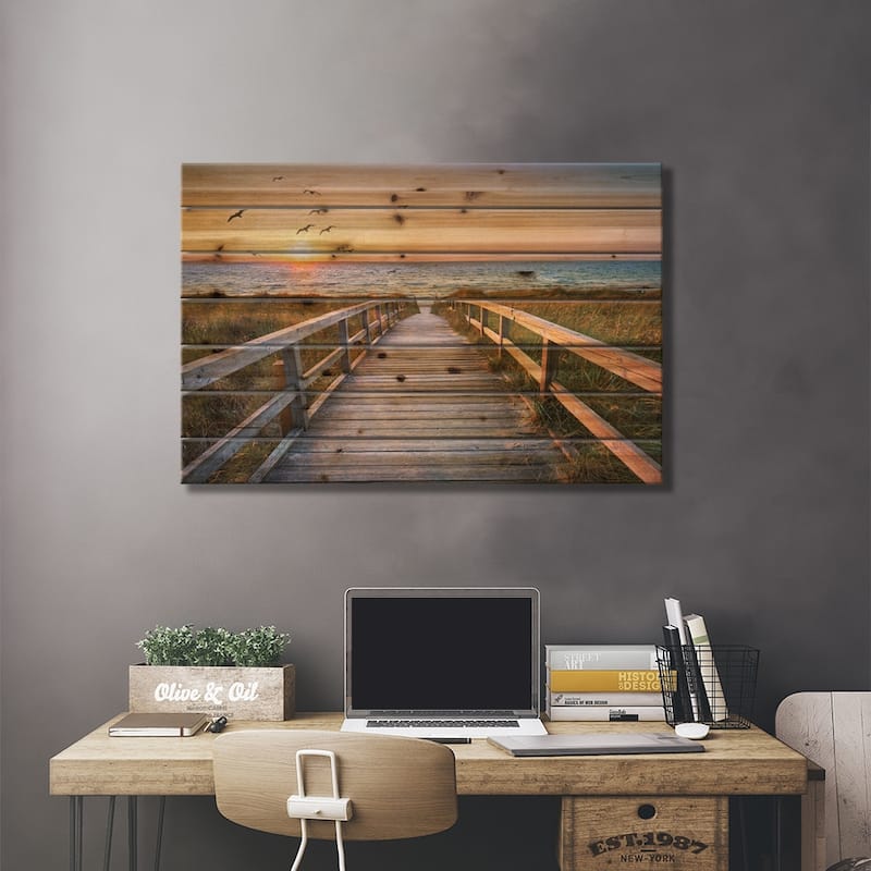 Sunset At The Dune Beach Print On Wood by Jan Becke - Multi-Color