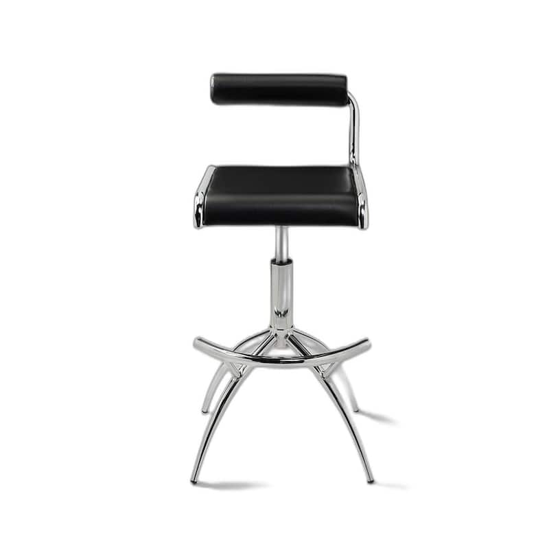 Set of Two Black And Silver Faux Leather And Metal Low Back Adjustable Height Bar Chairs