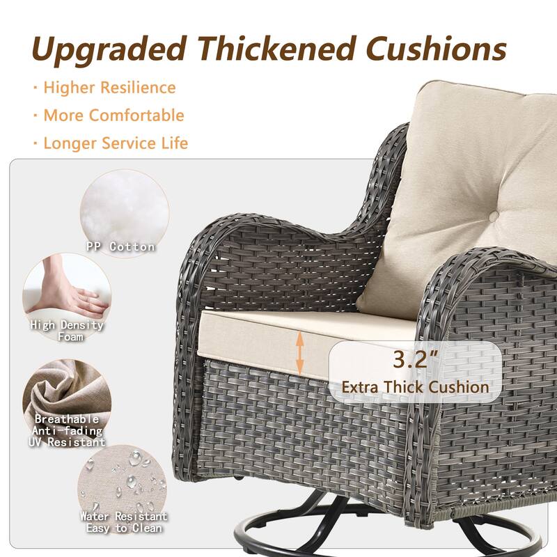 8 Pieces Patio Furniture Sets with Swivel Chairs and Storage Ottoman