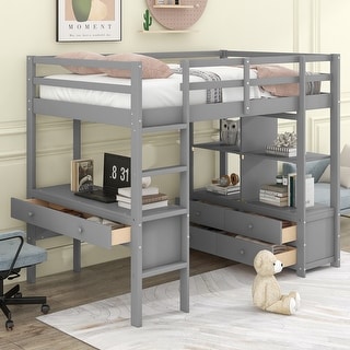 Twin Size Loft Bed with Built-in Desk with Two Drawers,Loft Bed with ...
