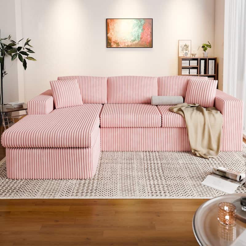 Futzca No-Assembly Modular Sofa, Corduroy Couch with High-Density Foam - Pink