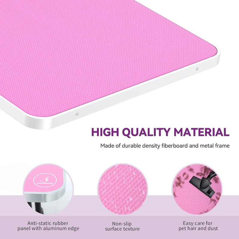 36" Foldable Dog Grooming Table with Adjustable Arm, Non-Slip Desktop, Storage Tray& Noose, Pink