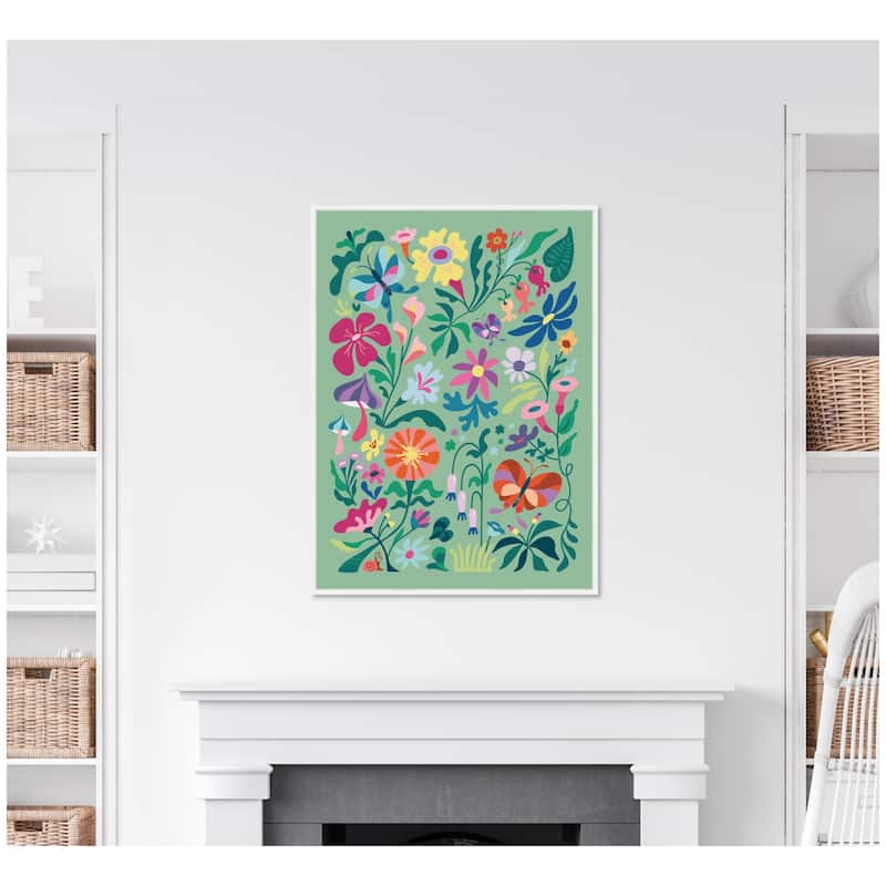 Kate and Laurel Sylvie Wild flowers and Butterflies Framed Canvas by Rachel Lee