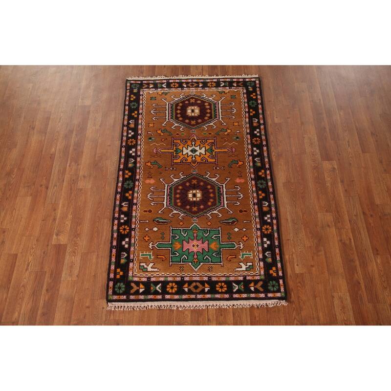 Geometric Kazak Accent Rug Handmade Traditional Wool Carpet - 3'0"x 5'0"