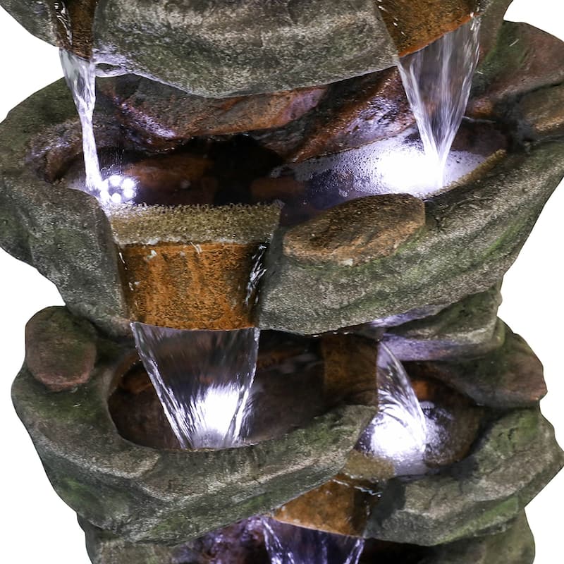 40.55'' Modern Rock Water Fountain Outdoor Waterfall with Lights
