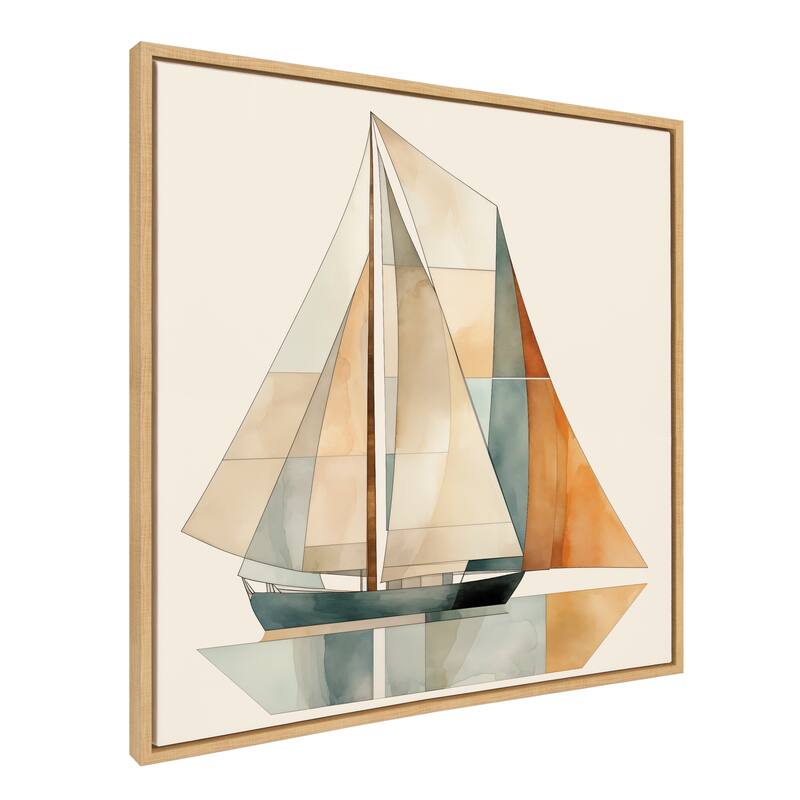 Kate and Laurel Sylvie Mid Century Modern Geometric Sailboat Framed Canvas by The Creative Bunch Studio - 30x30 - Natural