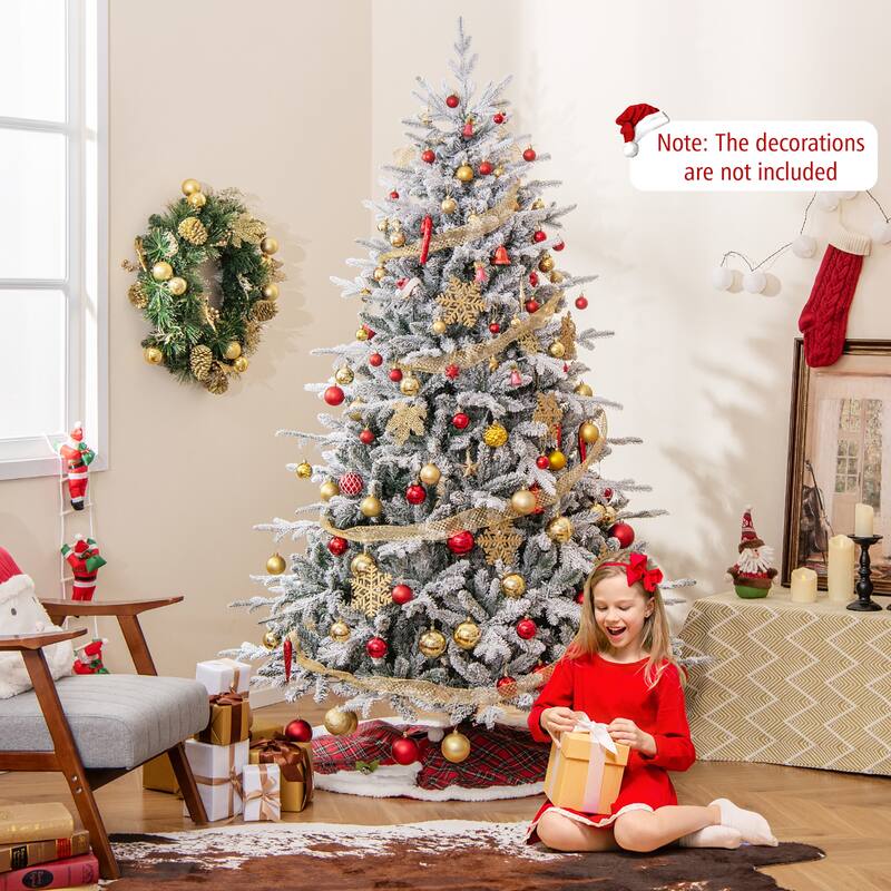 Gymax 4.5/6/7 FT Pre-Lit Artificial Christmas Tree Snow Flocked Full