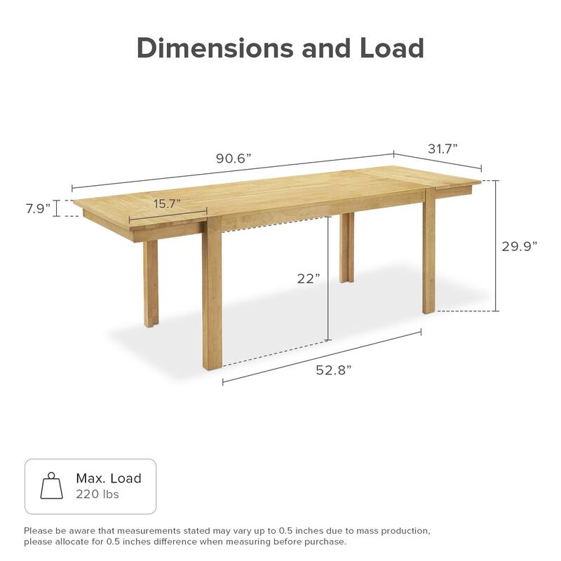Mopio Logan Solid Wood Dining Table, Modern Farmhouse Solid Rubberwood with light wire brush for Dining Room and Kitchen
