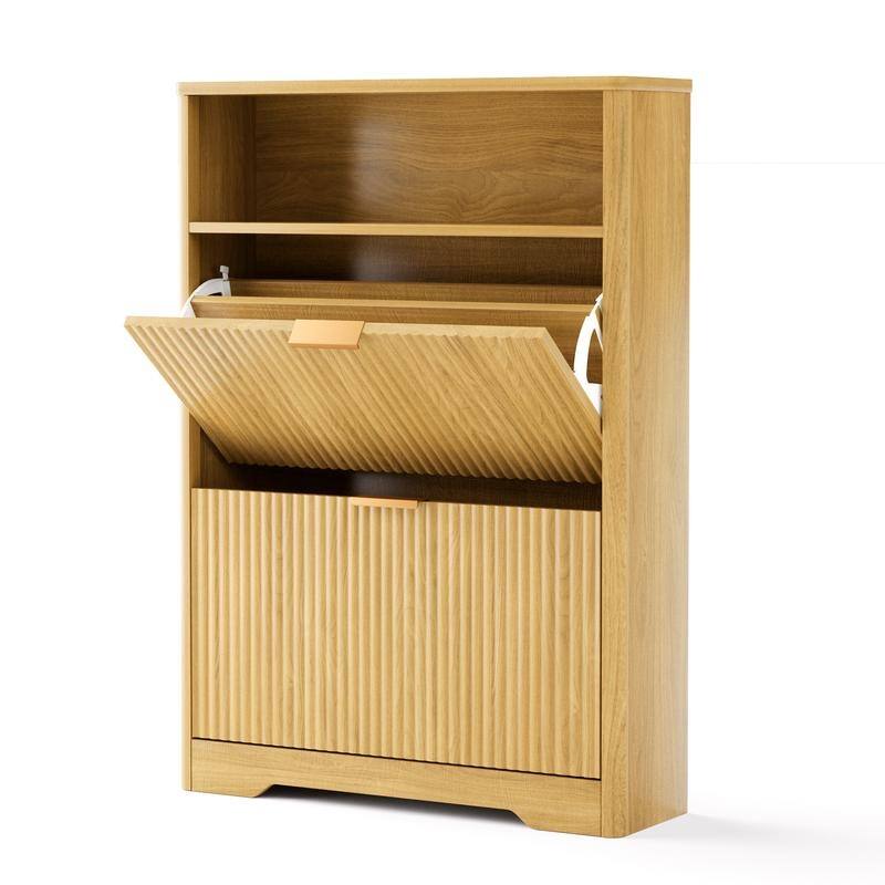 40" Tall Shoe Cabinet Storage for Entryway, Free Standing Organizer with Two Hidden Flip Drawers
