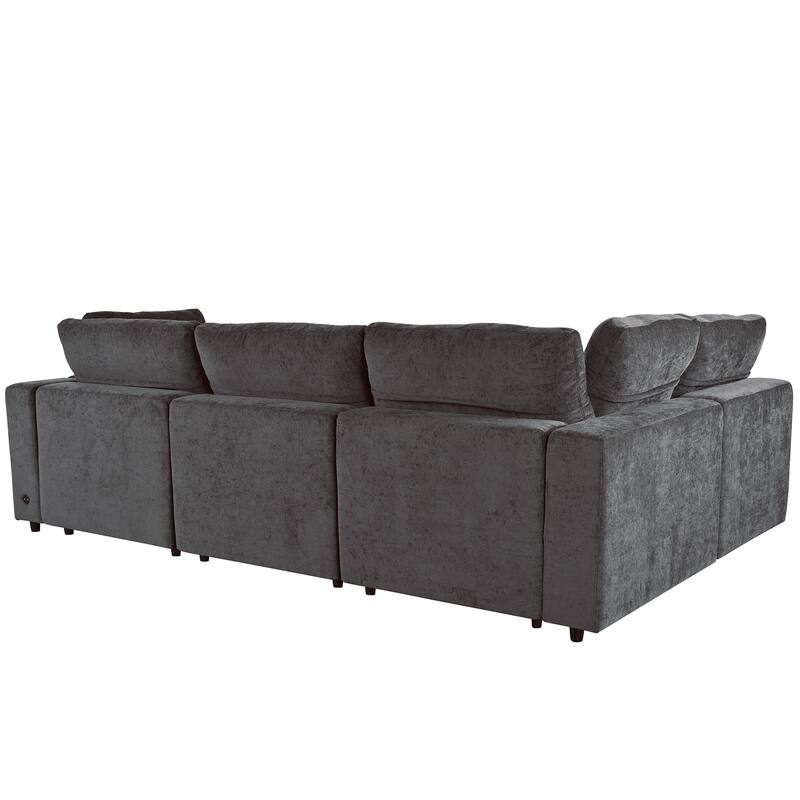 Upholstered Modular Sofa with Storage Space and USB Charge Ports, Sectional sofa Recliner Sofa with Wireless Charging