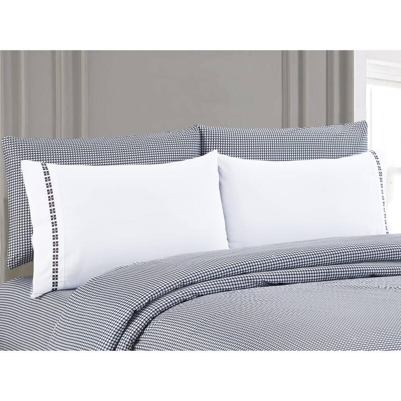 6-Piece Printed Sheet Set with Embroidered Pillowcases, Gingham Plaid
