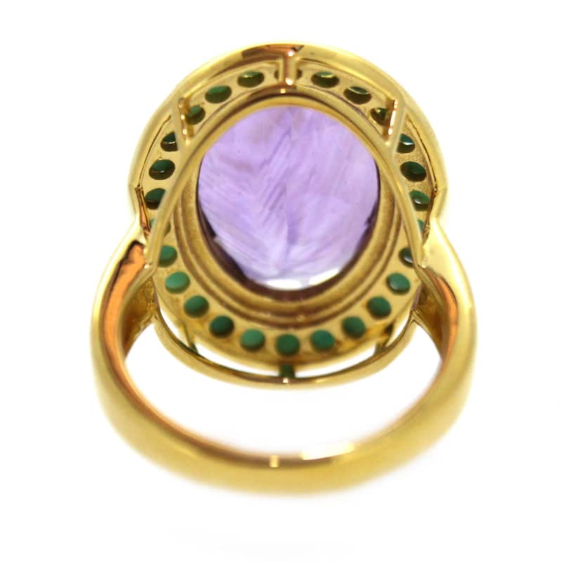 18K Yellow Gold Over Sterling Silver African Amethyst, Campitos Turquoise Ring