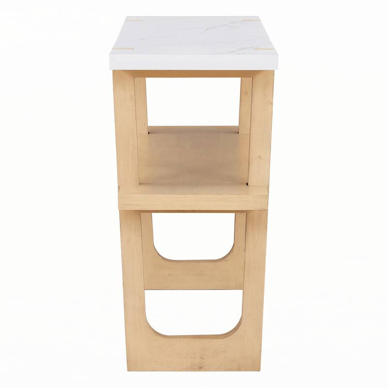 Narrow Console Table with Marble-Effect Top(Natural)