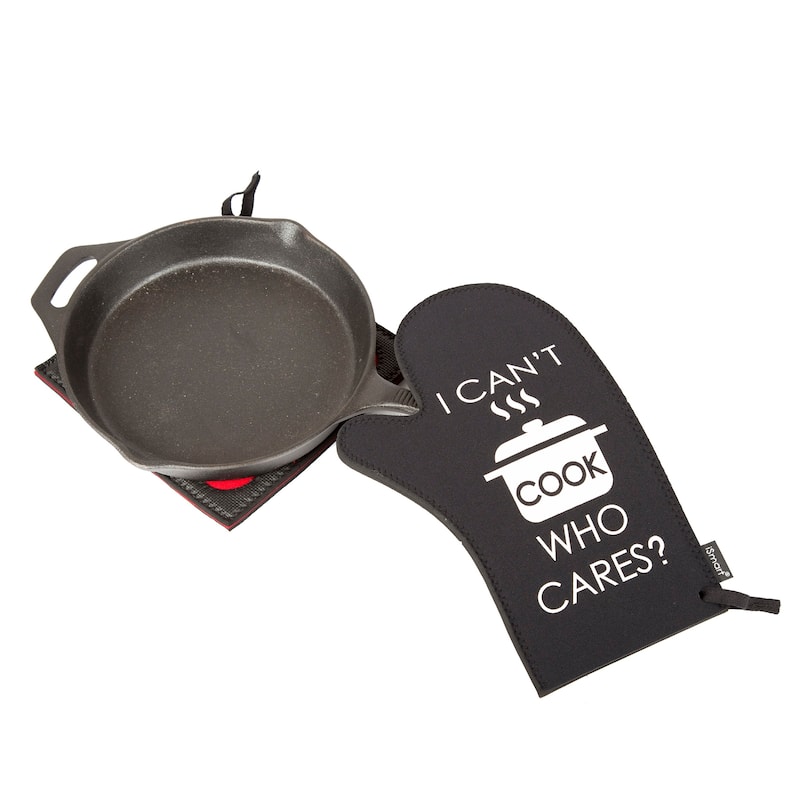 Creative Home Black Neoprene Oven Mitt Glove - I Can't Cook Print - N/A