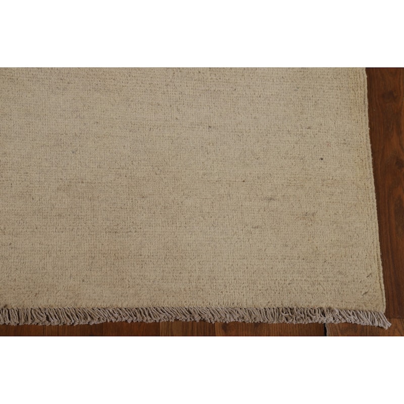 Beige Gabbeh Modern Rug Hand-Knotted Wool Carpet - 4'2"x 5'10"