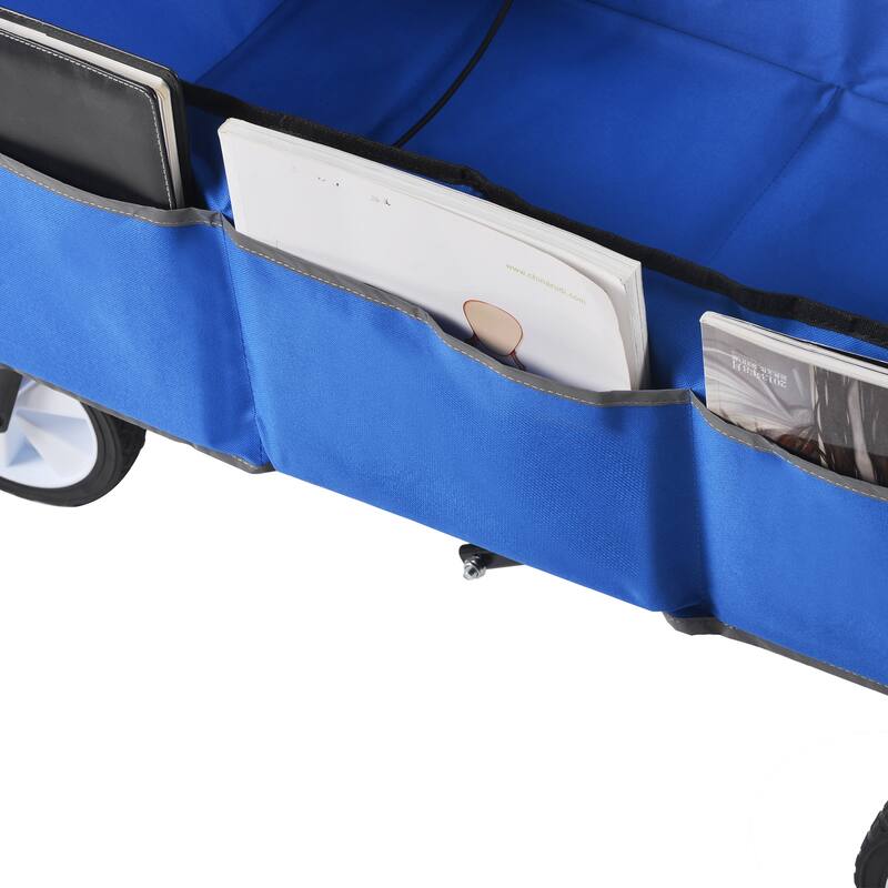 Heavy-Duty Folding Wagon with Large Storage, 600D Fabric, Adjustable Handle, Reflective Safety Straps