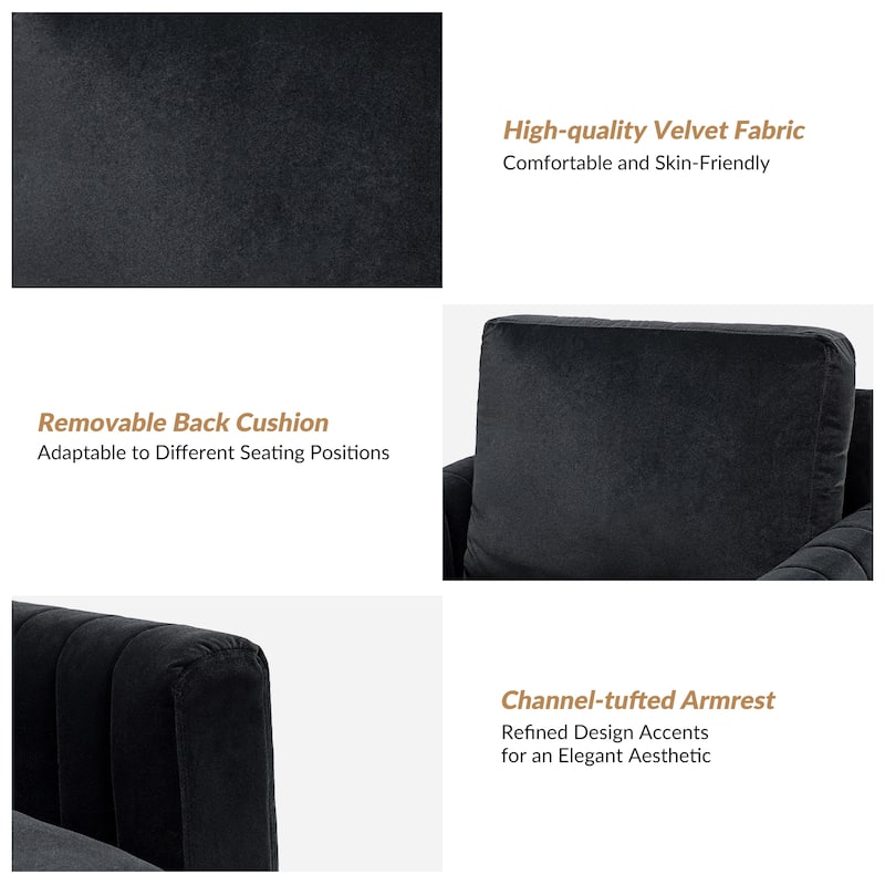 Ganymedes Modern Velvet Accent Arm Chair with Golden Legs by HULALA HOME