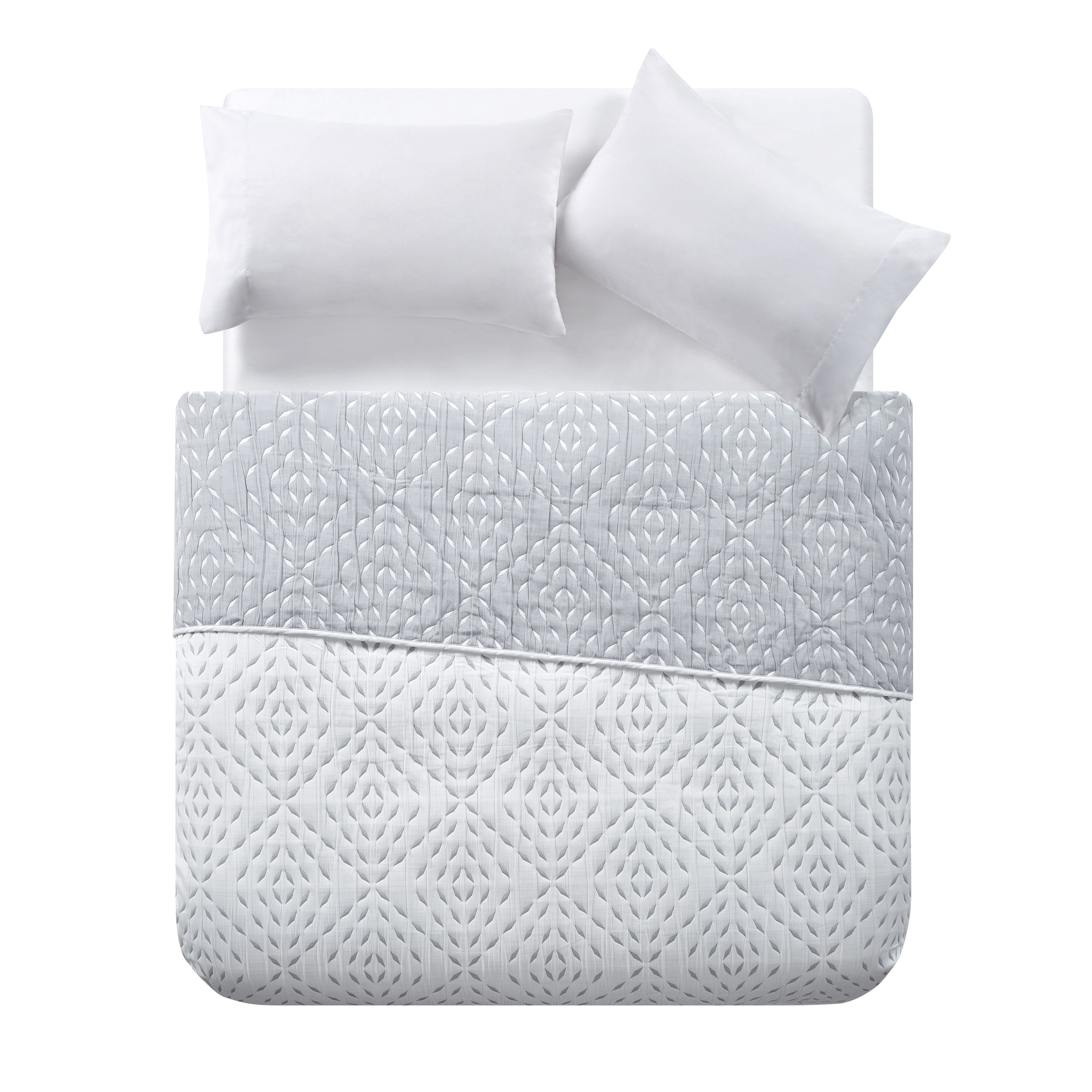 Tahari Home Wren Grey White Diamond Reversible Cotton Rich Coverlet