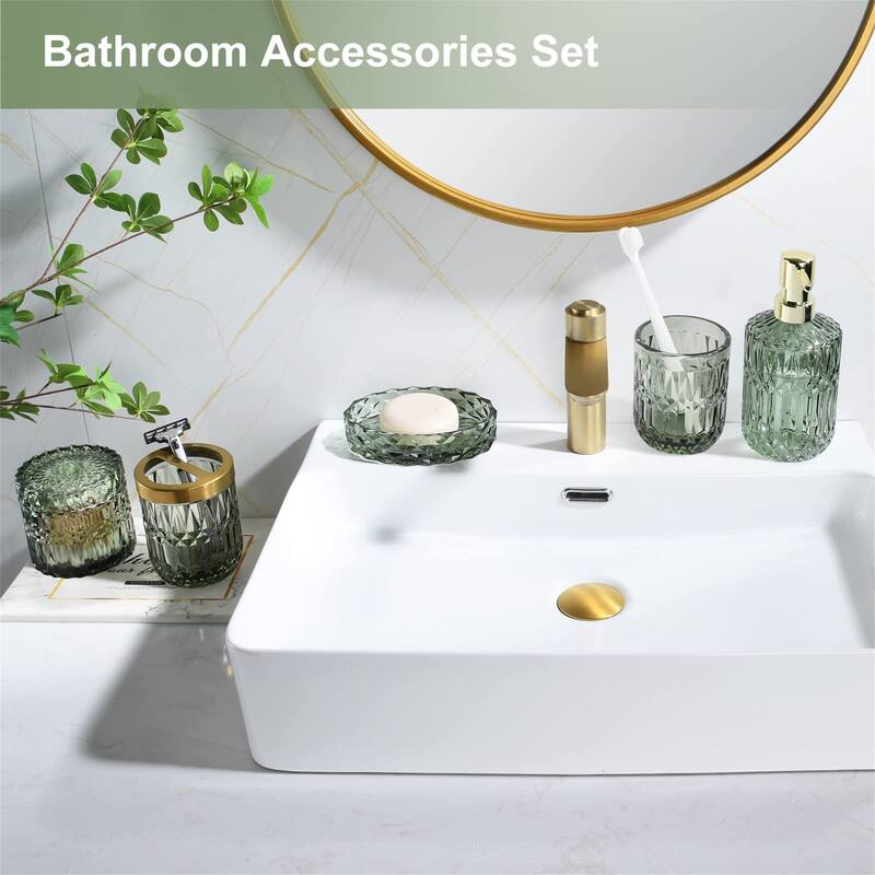 5Pcs Glass Bathroom Accessories Complete Set On Sale Bed Bath