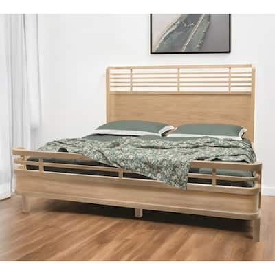 HomeRoots Brown Carved Geometric Solid Wood King Bed Frame