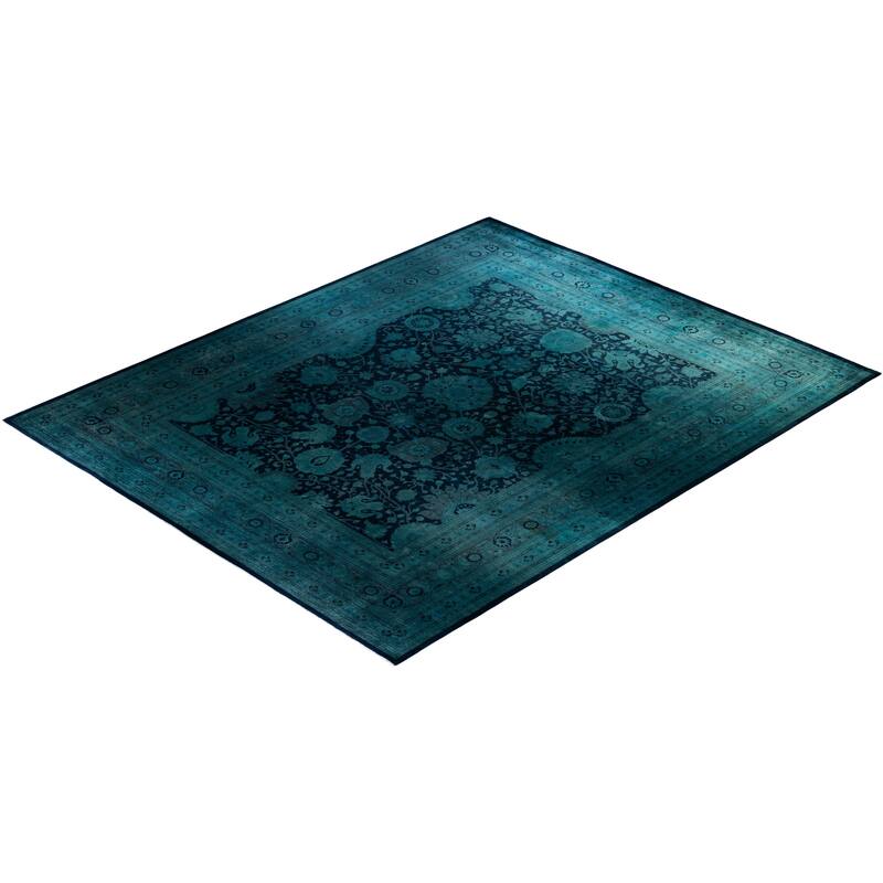 Overton Hand Knotted Wool Vintage Inspired Modern Contemporary Overdyed Navy Area Rug - 12' 1" x 15' 0"